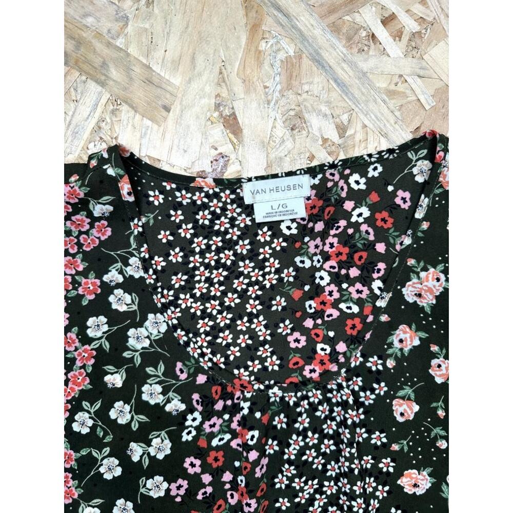 Van Heusen Floral Tank Top Womens Large Green Pink Mixed Flower Print Sleeveless - Picture 7 of 14